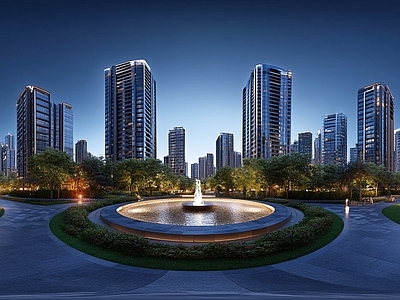 现代小区HDR 绿化步道水景全景