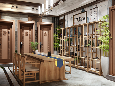 新中式现代其他店铺 铜门展厅 商铺店面 展示空间 茶室 山水店铺