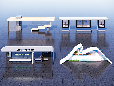 现代公交站台 无人驾驶公交站 智能驾驶公交站