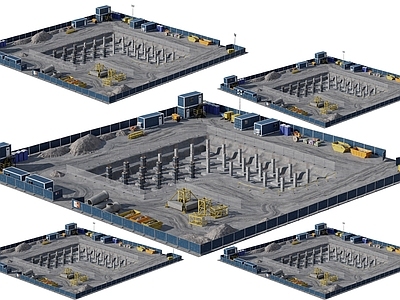 现代其他公共建筑 建筑基础工地 施工工地 基础开挖工地 地基建筑工地 工地施工设备器械