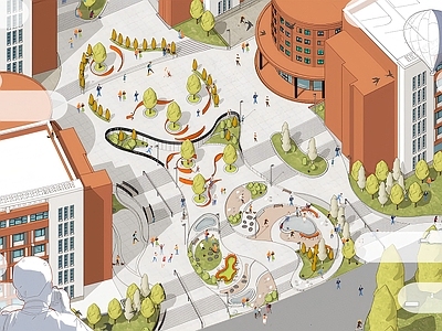 现代校园景观 校园景观 校园阶梯 大学景观 景观步道 插画风景观