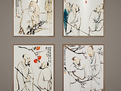 新中式中式挂画 书房挂画 茶室挂画 客厅挂画 人物画 背景墙画