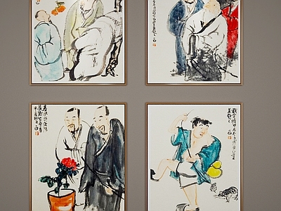 新中式中式挂画 书房挂画 挂画 挂画 人物画 背景墙画