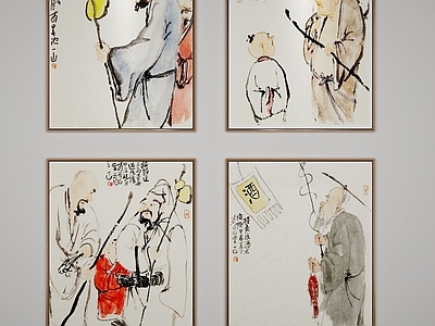 新中式中式挂画 书房挂画 挂画 挂画 人物画 背景墙画