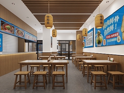 新中式现代快餐店 牛肉汤烧饼店 收银吧台 板凳 快餐厅