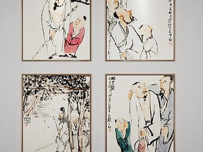 新中式中式挂画 书房挂画 挂画 挂画 人物画 背景墙画