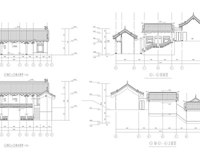 新中式中式古建 仿古庙台建筑 施工图 古建