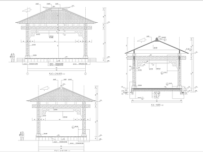 新中式中式古建 仿古戏台亭廊建筑 施工图 古建