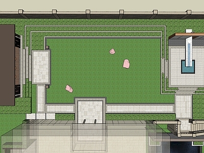 新中式现代别墅庭院 别墅庭院样板庭院 现代新中式景墙雕 庭院儿童活动区 庭院下沉休闲空间 庭院草坪台阶小品