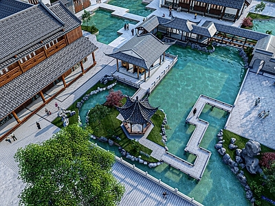 新中式中式景观公园 中式庭院