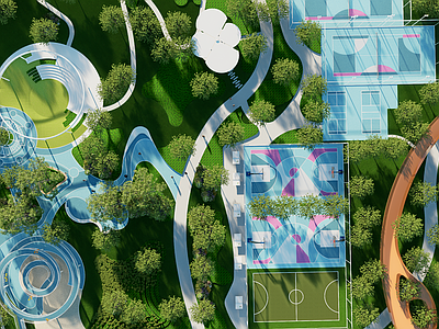【SU悬赏模型】现代风格体育公园景观     建议用Enscape、Lumion渲染