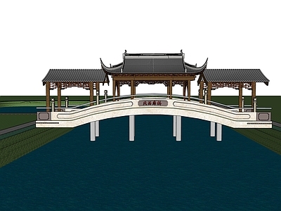 中式新中式大桥 风雨廊桥 古桥 桥
