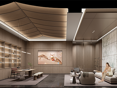 新中式极简会所 会所大厅 会员中心