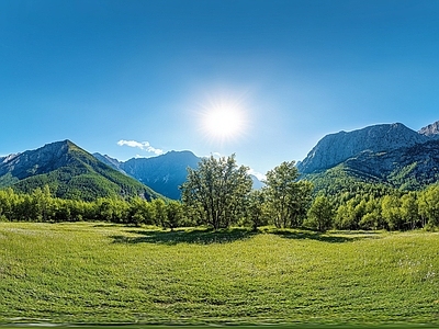 现代户外HDR 蓝天青村落全景