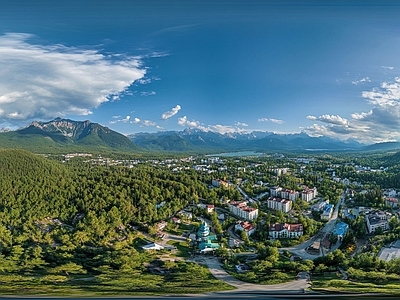 现代户外HDR 蓝天青村落全景