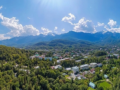 现代户外HDR 蓝天青村落全景