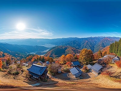 现代户外HDR 秋天山区景区全景