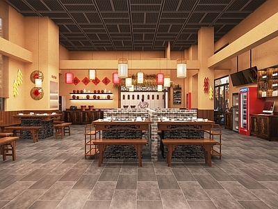 新中式复古火锅店 铁锅炖 火锅店 东北风格 农家乐 农产品
