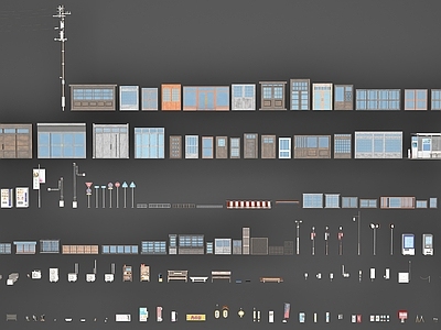 现代摆件组合 街道小品 日式小品 道路小品 日式 道路设施