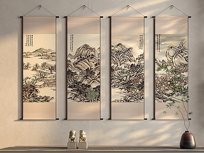 新中式挂画 卷轴画 挂画组合 山水画 国画