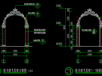 欧式廊架 欧式架 施工图