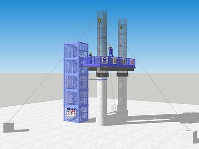 现代工业大桥 高架桥 桥梁墩柱施工 大桥 中系梁施工 高处作业