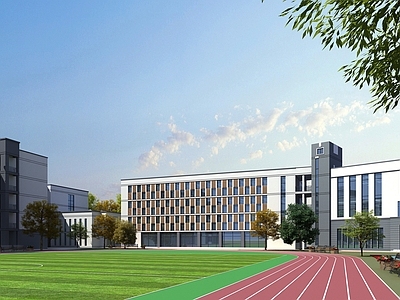 现代学校建筑 学校操场 教学楼学校