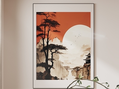 中式极简挂画 书房挂画 茶室挂画 玄关挂画 风景山水画 国画水墨画