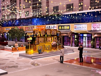 现代新中式商业景观 夜市商业街 美食广场