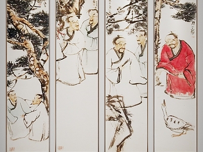 新中式中式挂画 书房挂画 茶室挂画 客厅挂画 人物画 背景墙画