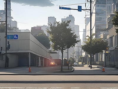 现代简约街道外景 商业街外景 人行道