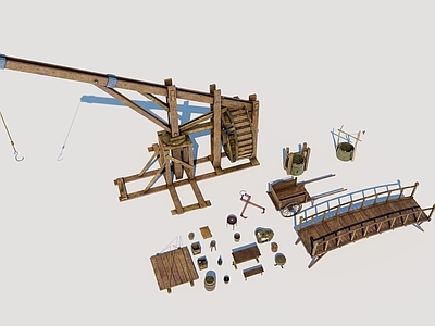 其他公用器材 古代 农耕器材组合 吊车 推车 井