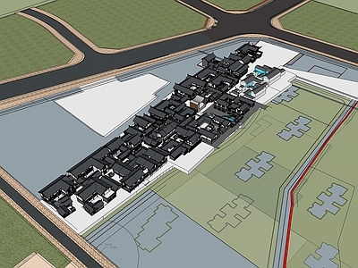 新中式中式商业街 中式古建筑群 古建商业街 商业古街 古街戏台