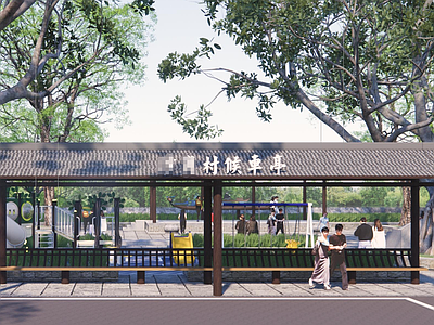 新中式廊架 仿古休憩长廊 乡村候车亭廊 施工图