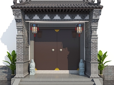 中式新中式古建 大门 门头 入户门 别墅大门 徽派大门