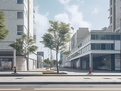 现代街道外景 城市街道马路 商业街外景 商业写字楼外景贴 马路外景