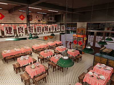 中式新中式中餐厅 现代复古怀旧风 中餐厅 破败风 市井工业风大排档 80年代