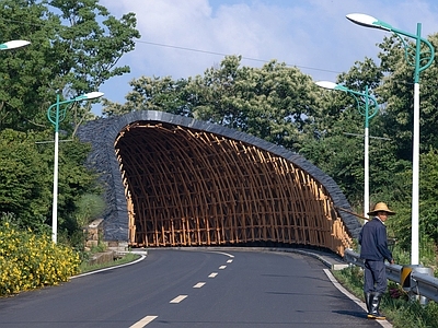 现代中式风格建筑 木构廊架 小建筑 木隧道
