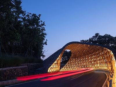 现代中式风格建筑 木构廊架 小建筑 木隧道