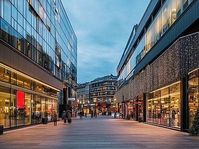 现代街道外景 商业街外景 人行道 走廊 街道夜景