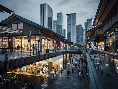 现代街道外景 商业街外景 街道夜景 人行道 走廊