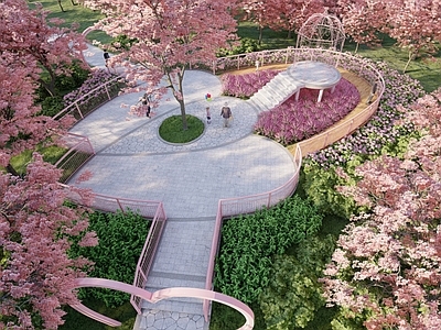 现代乡村公园 爱心观景台 花海观景平台 爱心锁
