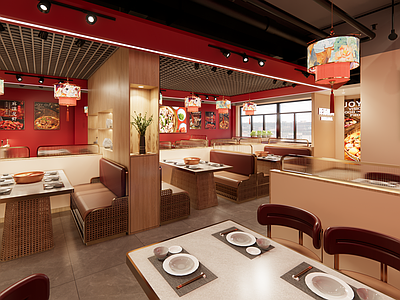现代新中式火锅店 餐饮空间 火锅店 羊蝎子店 卡座 烧烤店