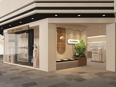 现代极简服装店 女装店 服装店 服装店门头 景观 黑白服装店