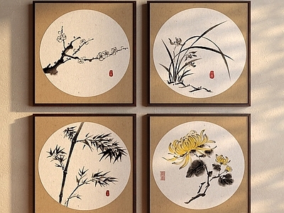 新中式禅意挂画 国画 山水画 挂画组合 梅兰竹菊