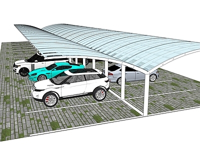 现代停车场 车棚 户外停车场 机动车停车场 生态透水铺装 停车场钢结构雨棚