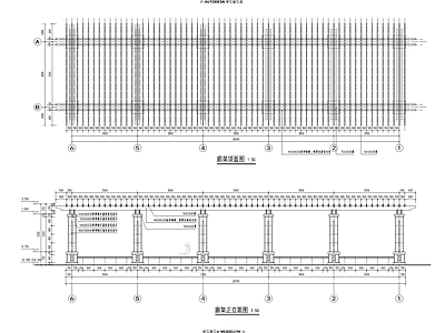 欧式廊架 风雨连廊 连廊 双臂石材廊架 木廊架 施工图