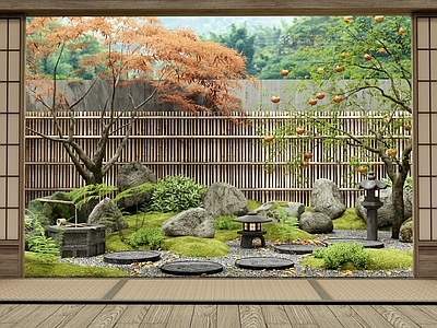 日式新中式乡村庭院 枯山水 汀步 景观石头 水景 植物造景