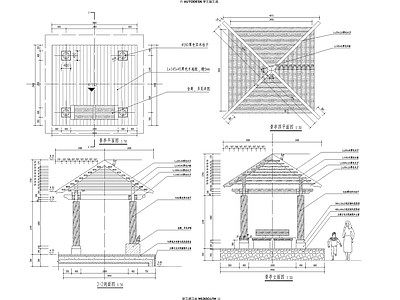 新中式亭子 景观亭 四角亭 木亭 廊亭 施工图