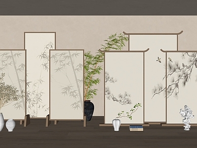 新中式禅意屏风 木屏风 隔断